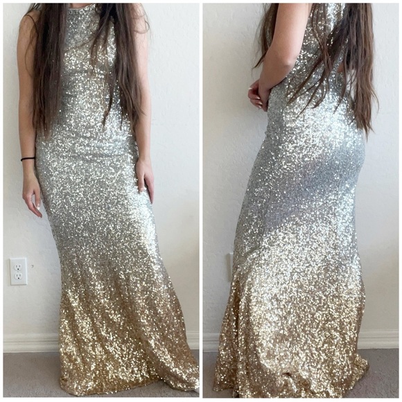 Lulus Infinite Dreams Ombre Sequin Trumpet Maxi Dress Gown Gold/Silver - Picture 6 of 12